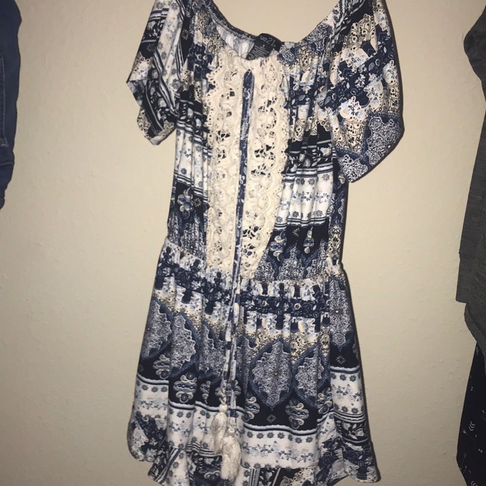 blue aztec strapless romper